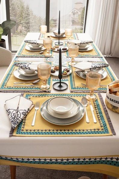 Safran Luxe, Duck Keten Runner, Premium Seri Kaymaz Runner 45x140 - 5