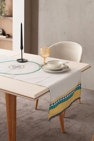 Safran Luxe, Duck Keten Runner, Premium Seri Kaymaz Runner 45x140 - 2