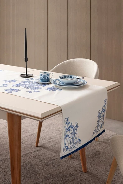 Elysian Blue Premium Serisi Duck Keten Runner, Kaymaz, 45x140 - 5