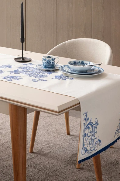 Elysian Blue Premium Serisi Duck Keten Runner, Kaymaz, 45x140 - 6