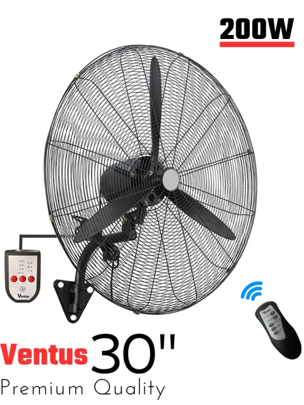 Ventus 30" İnc (75 cm) Sanayi Tipi Duvar Vantilatörü 200W Güç Uzaktan Kumandalı Yüksek Performanslı Fan