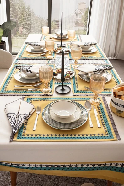Safran Luxe, Duck Keten 6'lı Amerikan Servis, Supla, Kaymaz 40x50cm - 5