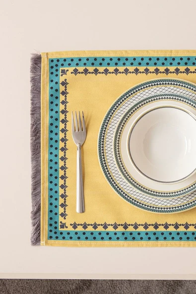 Safran Luxe, Duck Keten 6'lı Amerikan Servis, Supla, Kaymaz 40x50cm - 3