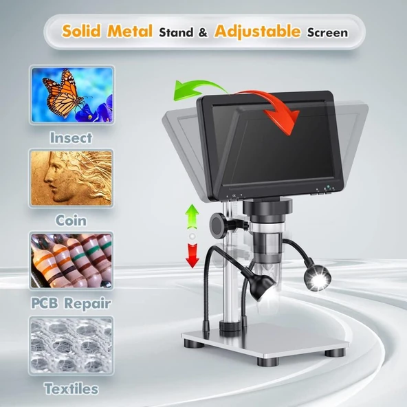 DM9 7'' HDMI DİJİTAL MİKROSKOP 1200X IPS EKRANLI LEHİMLEME MİKROSKOBU - Resim 5
