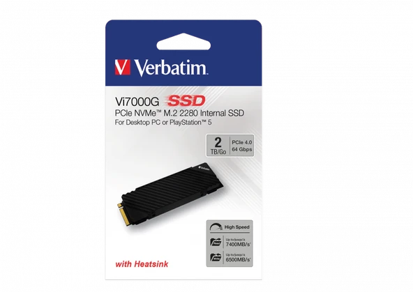 Verbatim 2TB i7000G 7000MB - 6500MB Playstation 5 Uyumlu M2 NVMe PCIe Gen 4 SSD