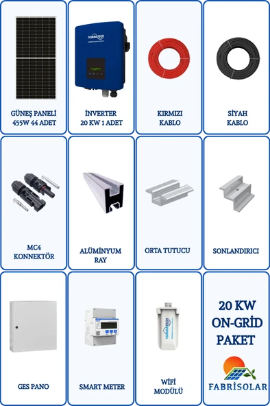 Güneş Enerjisi On Grid 20Kw Trifaze Solar Paket Sistemi