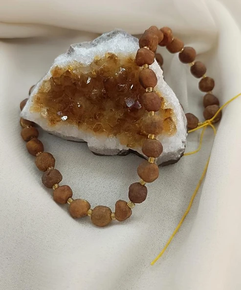 Kolye Fosil Kehribar Amber Doğaltaş Ayarlanabilir İp Yetişkin Kolyesi