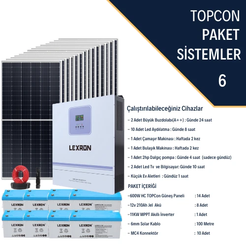 Güneş Enerjisi Bağevi Hazır Solar Paket - 11Kw Mppt Akıllı İnverter + 14X 600W Güneş Paneli+ 8X 12V 210Ah Jel Akü