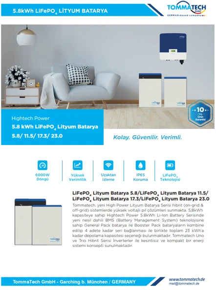Tommatech Hıghtech Power Generalpack 5.8Kwh Yüksek Voltaj Lityum Batarya - 3