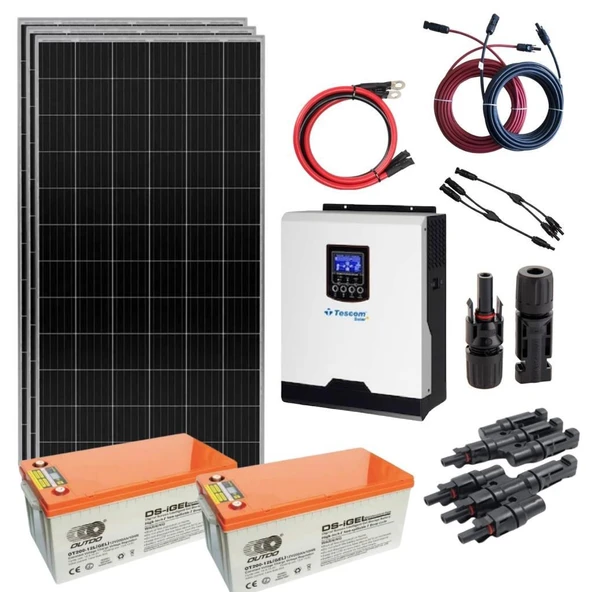 Güneş Enerjisi Hazır Solar Paket – 3Kw İnverter + 3X 400W Güneş Paneli + 2X 12V 200Ah Jel Akü