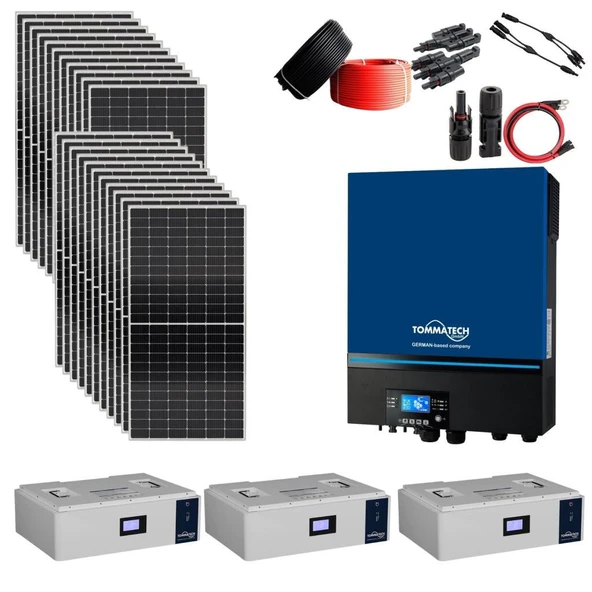 Güneş Enerjisi Hazır Solar Paket – 11Kw İnverter + 20X 550W Güneş Paneli + 3X 48V 100Ah Lityum Akü