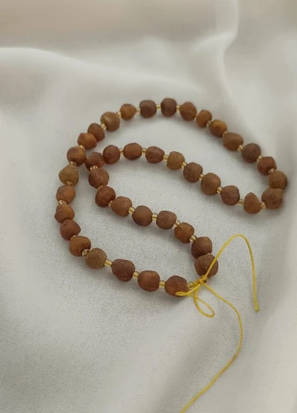 Kolye Fosil Kehribar Amber Doğaltaş Ayarlanabilir İp Yetişkin Kolyesi - 3