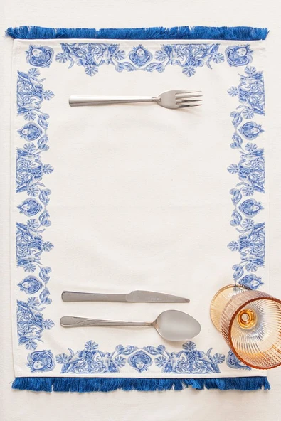 Azure Blue, Duck Keten Amerikan Servis, 6 Kişilik, 6'lı Amerikan servis 40x50 - 4