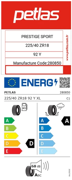 Petlas 225/40 ZR18 TL 92Y XL PRESTIGE SPORT Yaz Lastiği (Ürertim Tarihi:2025) - 2