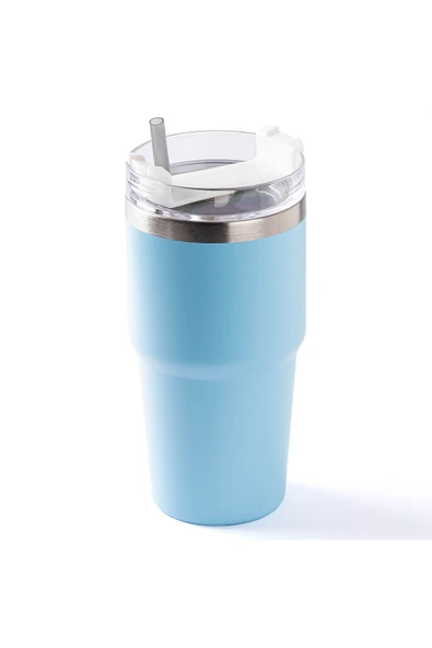 Tantitoni Mavi Paslanmaz Çelik Pipetli Termos Bardak 600ml - 2