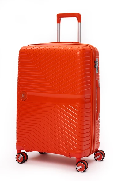 Elatae Exclusive Pro Polipropilen Kırılmaz 2'li Valiz Seti Orta Boy ve Makyaj 2'li Set Turuncu 5239 - Resim 3