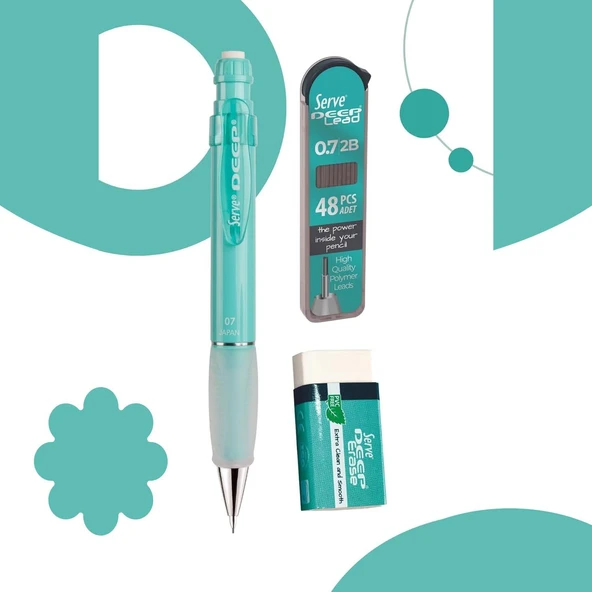 Serve Deep Pastel Mekanik Versatil Uçlu Kalem Uç-Silgi 3 lü Okul Seti 0.7 - 7