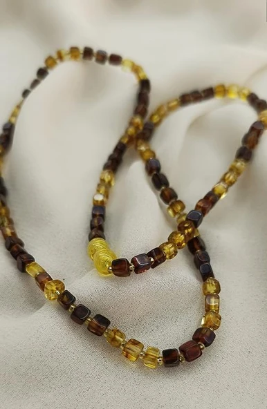 Kolye Kehribar Amber Doğaltaş Küp Kesim Karışık Renkli  Yetişkin Kolyesi - 2