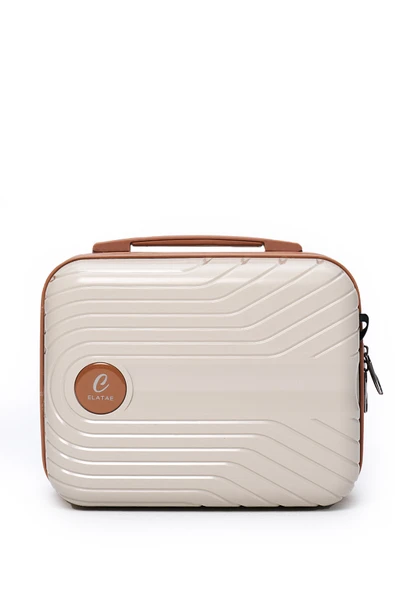 Elatae Exclusive Pro Polipropilen Kırılmaz 2'li Valiz Seti Kabin Boy ve Makyaj 2'li Set Bej - Camel 5239 - Resim 4