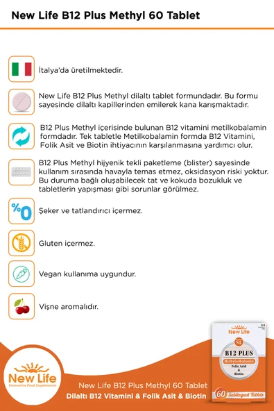 New Life B12 Plus 60 Dilaltı Tablet - B12 Vitamini - Folik Asit - Biotin - 2
