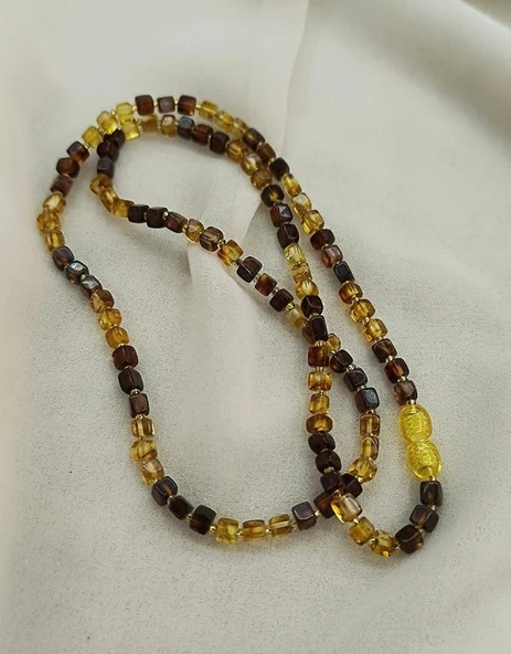 Kolye Kehribar Amber Doğaltaş Küp Kesim Karışık Renkli  Yetişkin Kolyesi