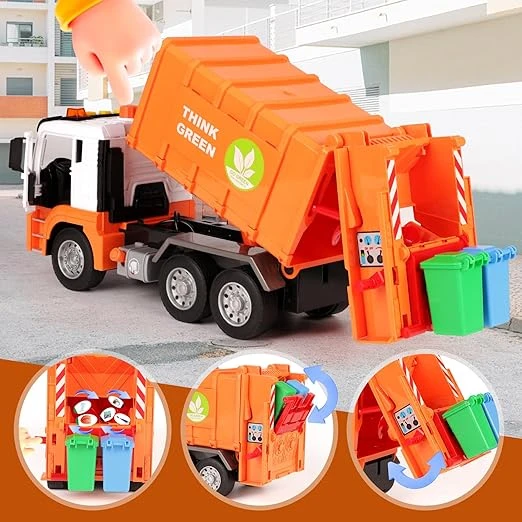 Ceren Ctoys Sesli Işıklı Pilli Basma ile Kalkan Damberli Çöp Kamyonu Turuncu WY1115B - 2
