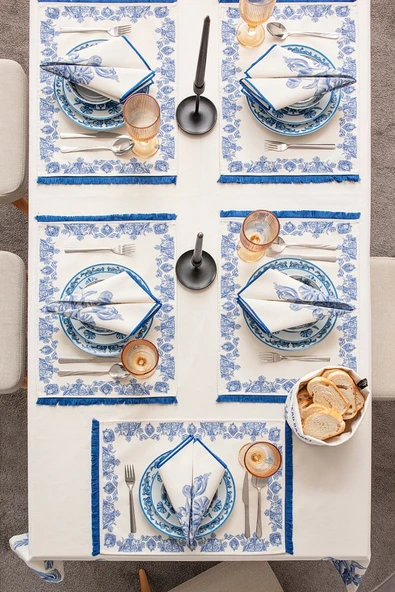 Azure Blue, Duck Keten Amerikan Servis, 6 Kişilik, 6'lı Amerikan servis 40x50 - 3