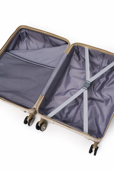 Elatae Exclusive Pro Polipropilen Kırılmaz 2'li Valiz Seti Kabin Boy ve Makyaj 2'li Set Bej - Vizon 5239 - Resim 5