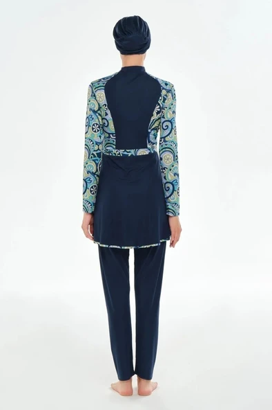 Rozamay 253118 Dooly Lacivert  Tam Boy Lycralı Dijital Desen Tesettür Mayo - Resim 2