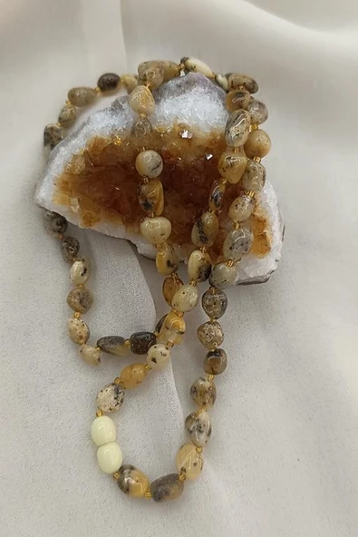 Kolye Damla Kehribar Amber Doğaltaş Yetişkin Kolyesi