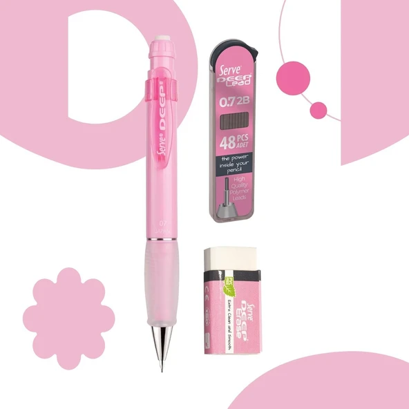 Serve Deep Pastel Mekanik Versatil Uçlu Kalem Uç-Silgi 3 lü Okul Seti 0.7 - 2