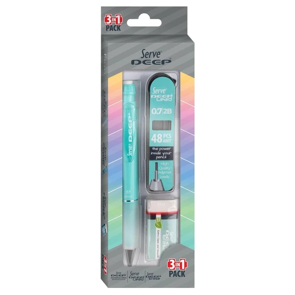 Serve Deep Pastel Mekanik Versatil Uçlu Kalem Uç-Silgi 3 lü Okul Seti 0.7 - 6
