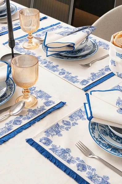 Azure Blue, Duck Keten Amerikan Servis, 6 Kişilik, 6'lı Amerikan servis 40x50 - 2