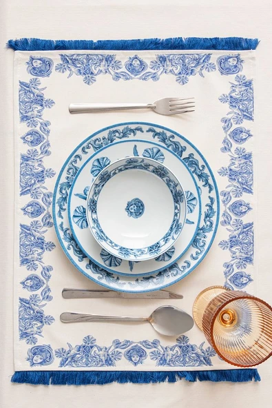 Azure Blue, Duck Keten Amerikan Servis, 6 Kişilik, 6'lı Amerikan servis 40x50 - 5