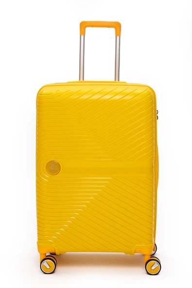 Elatae Exclusive Pro Polipropilen Kırılmaz 2'li Valiz Seti Orta Boy ve Makyaj 2'li Set Sarı 5239 - Resim 2