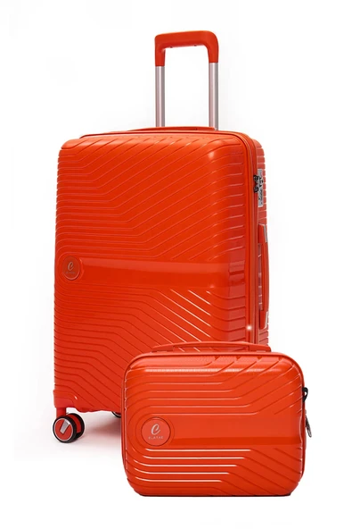 Elatae Exclusive Pro Polipropilen Kırılmaz 2'li Valiz Seti Orta Boy ve Makyaj 2'li Set Turuncu 5239 ürün görseli