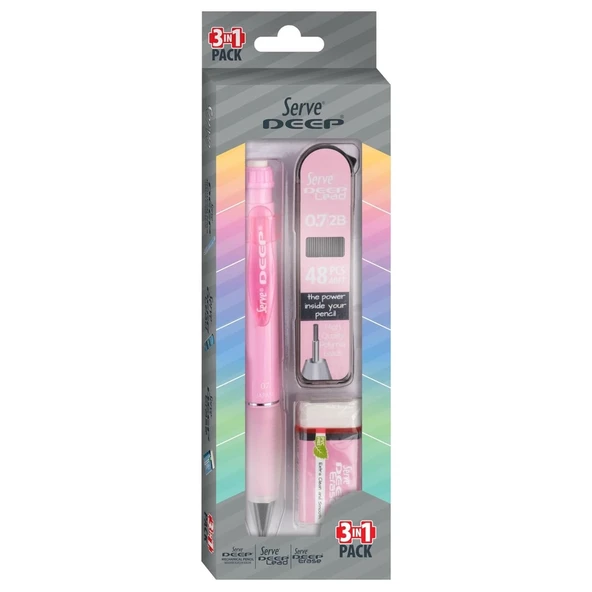 Serve Deep Pastel Mekanik Versatil Uçlu Kalem Uç-Silgi 3 lü Okul Seti 0.7