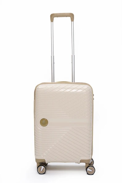 Elatae Exclusive Pro Polipropilen Kırılmaz 2'li Valiz Seti Kabin Boy ve Makyaj 2'li Set Bej - Vizon 5239 - Resim 2
