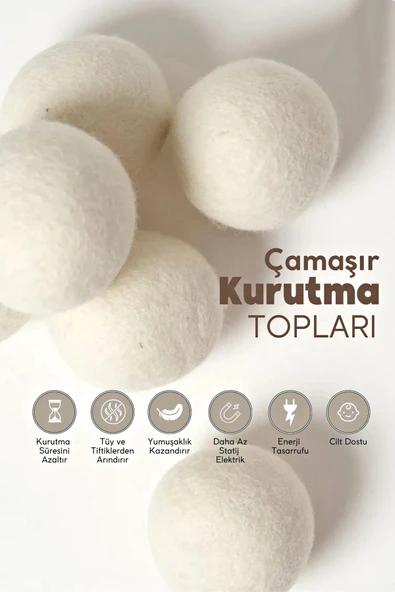 Tilbe Home 6 Adet Çamaşır Yün Kurutma Topu XXL Büyük Boy Doğal Yumuşatıcı Çamaşır Kurutma Makinesi Topları - 2