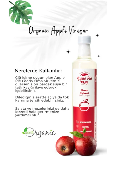 Applepiefoods Elma Sirkesi Net 500 ml Doğal Fermantasyon Apple Cider Vinegar - 2