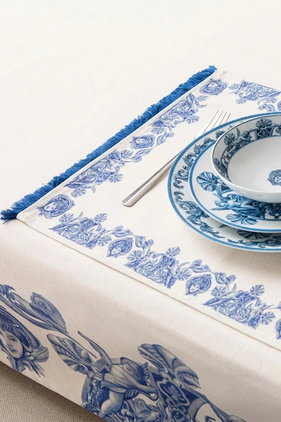 Azure Blue, Duck Keten Amerikan Servis, 6 Kişilik, 6'lı Amerikan servis 40x50 - 6