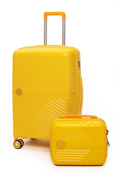 Elatae Exclusive Pro Polipropilen Kırılmaz 2'li Valiz Seti Orta Boy ve Makyaj 2'li Set Sarı 5239 ürün görseli