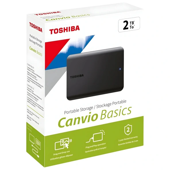 Toshiba Canvio Basics 2TB 2.5" USB3.2 G1 Siyah HDTB520EK3AA Harici HardDisk ürün görseli 1