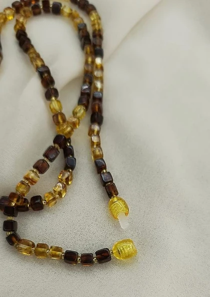Kolye Kehribar Amber Doğaltaş Küp Kesim Karışık Renkli  Yetişkin Kolyesi - 5