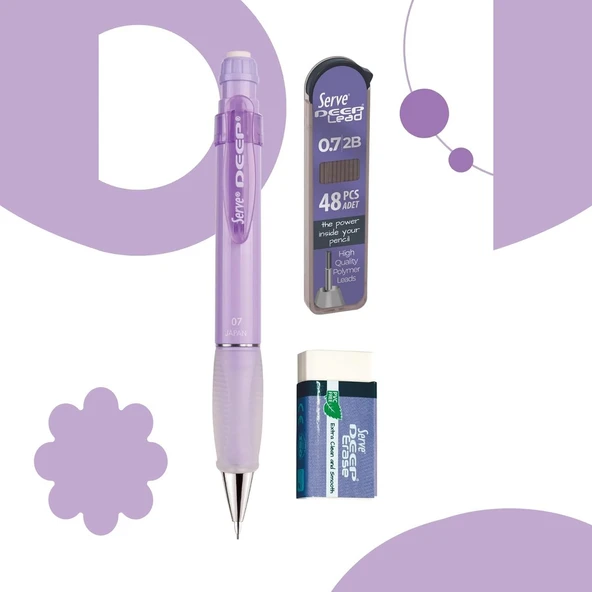 Serve Deep Pastel Mekanik Versatil Uçlu Kalem Uç-Silgi 3 lü Okul Seti 0.7 - 11