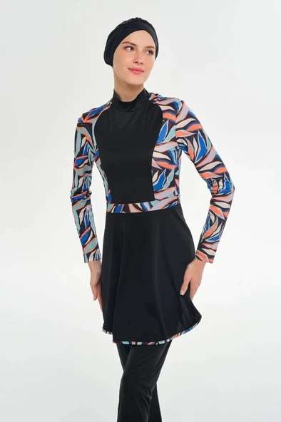 Rozamay 253117 Halle Siyah Tam Boy Lycralı Dijital Desen Tesettür Mayo - Resim 7