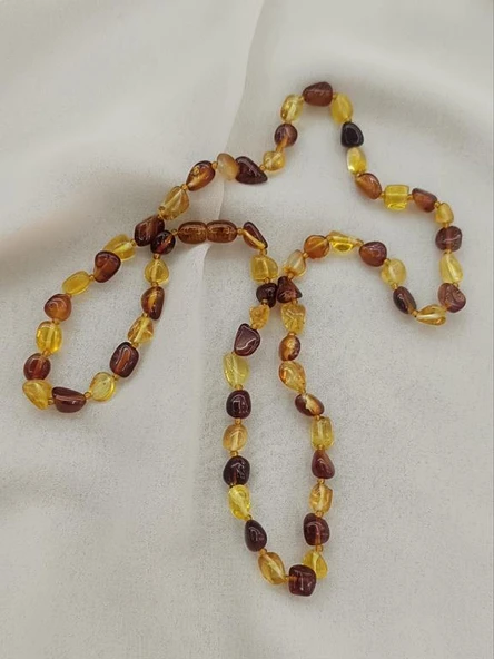Kolye Damla Kehribar Amber Karışık Renkli Doğaltaş Yetişkin Kolyesi - 5