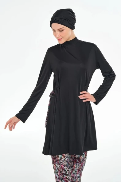 Rozamay 253125 Carter  Siyah Tam Boy Lycralı Dijital Desen Tesettür Mayo - Resim 4