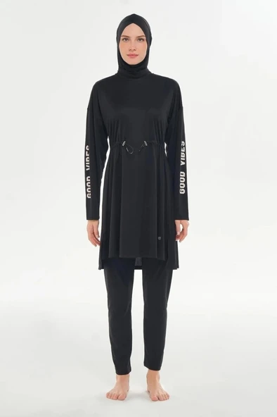 Rozamay 253132 Opal   Siyah Tam Boy Lycralı Dijital Desen Tesettür Mayo - Resim 5