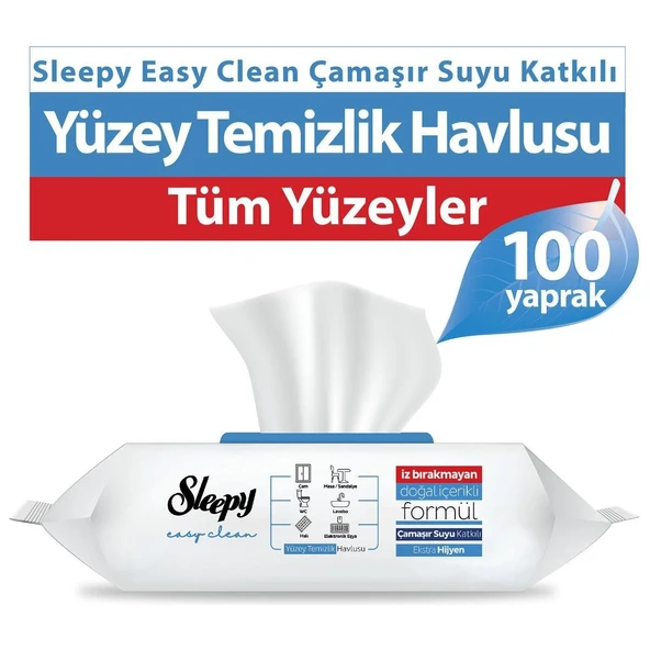 Sleepy Easy Clean Çamaşır Suyu Katkılı Yüzey Temizlik Islak Havlusu 100'lü - Resim 3